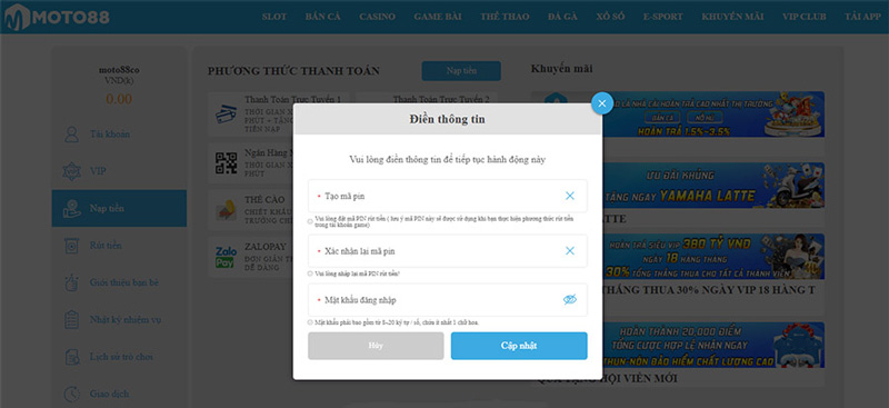 Trang chủ 35 Quy trình nạp rút tiền nhanh-gọn-lẹ đến từ Moto88