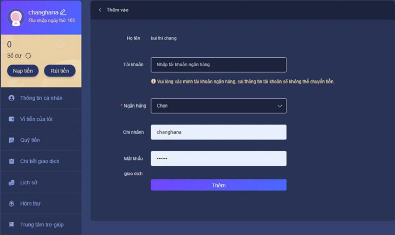 Nạp tiền rút tiền 2 Toàn bộ quy trình diễn ra nhanh chóng, đơn giản